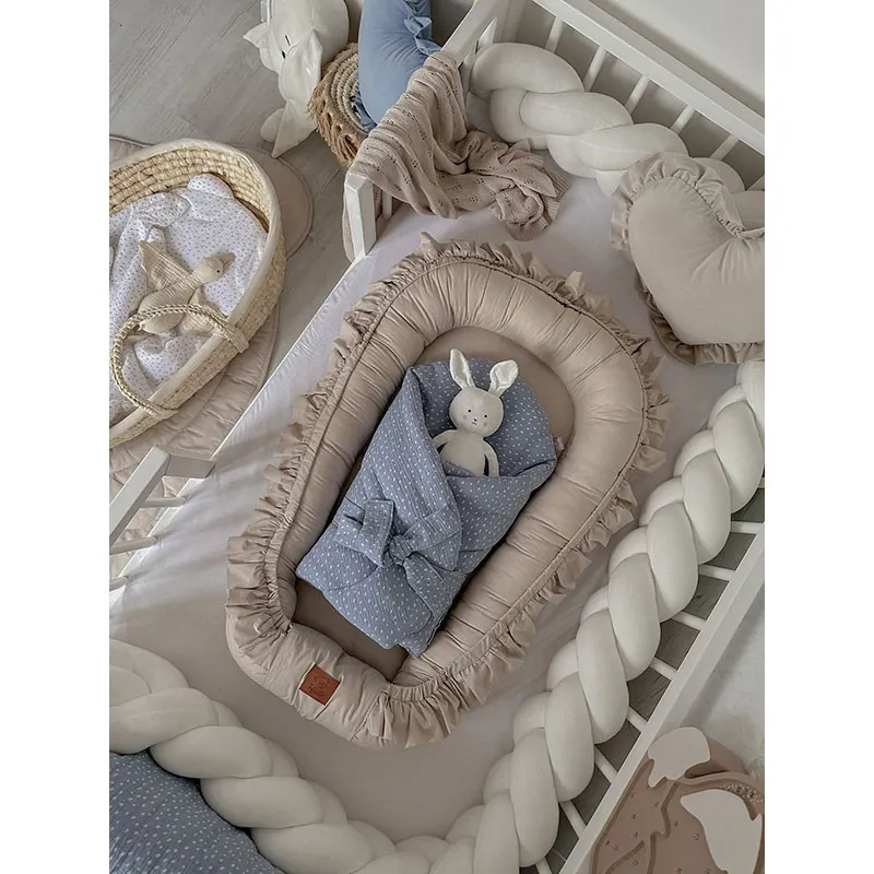 Cocon cale-bébé à volants Beige - 110x60cm-7