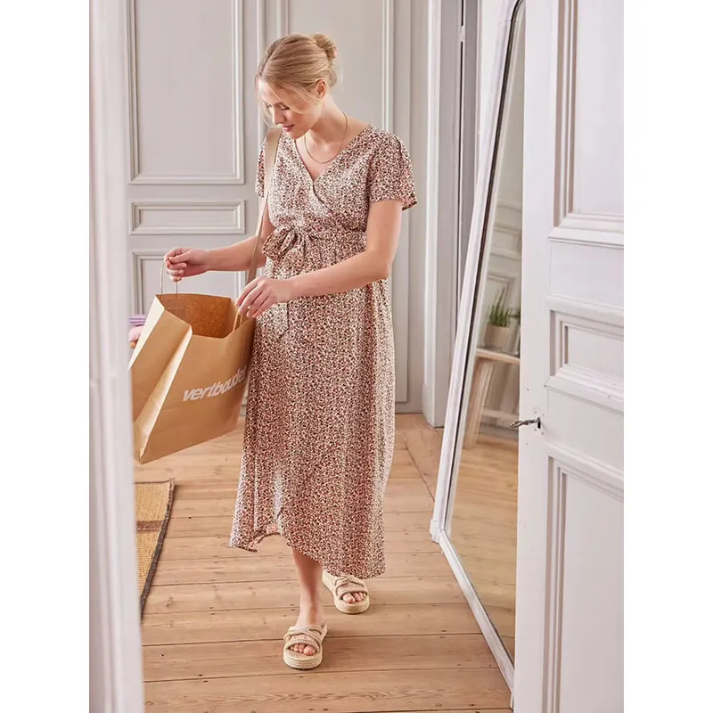 Robe longue de grossesse ceinturee - Ecru-2