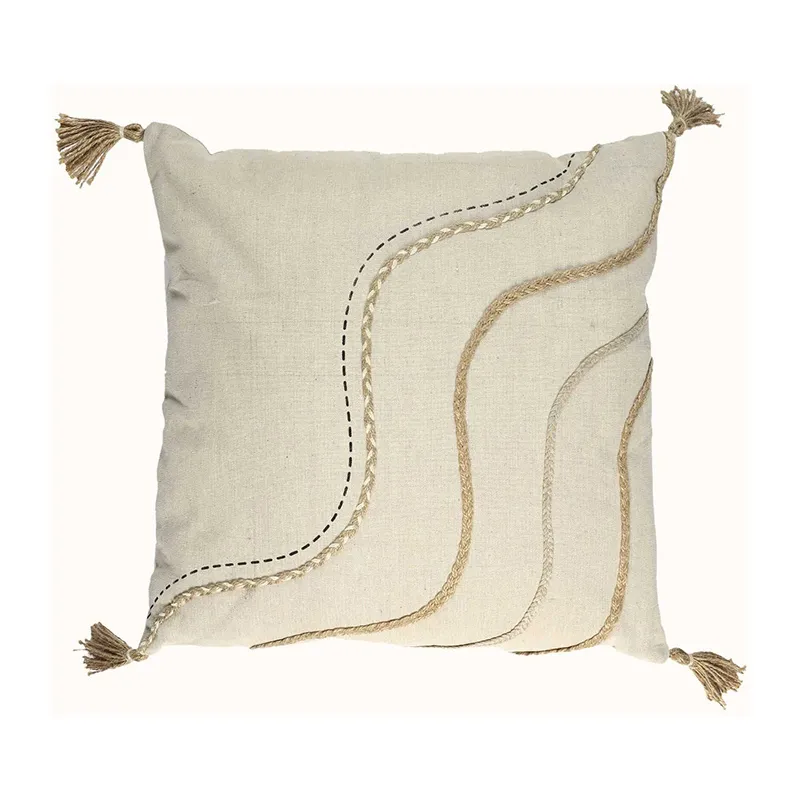 Coussin à pompons Beige/Blanc - 40x40cm-1