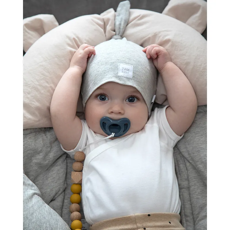 2 Bonnets Top Knot Hat Light Grey/Dark Grey - 0m+-5