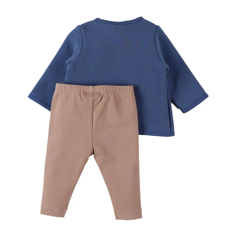 Ensemble Gilet + T-shirt ML + Legging Dinosaure - Écru/Bleu/Beige-2