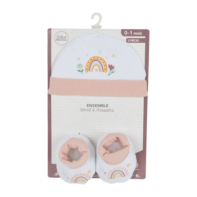 Bonnet + chaussons Coton Fantasy Garden - Naissance-1