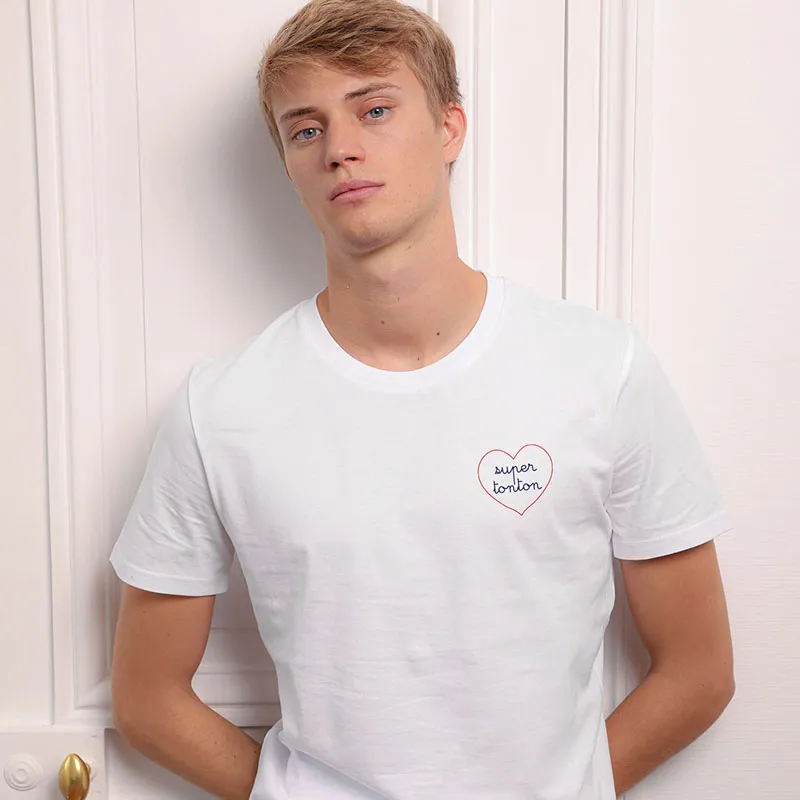 T-shirt Homme Super tonton - coeur BIO - Blanc-0