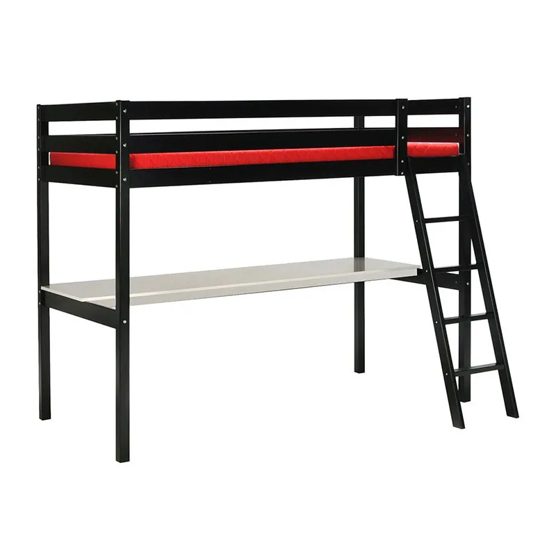 Lit mezzanine + Sommier + Bureau Aspen Noir-2