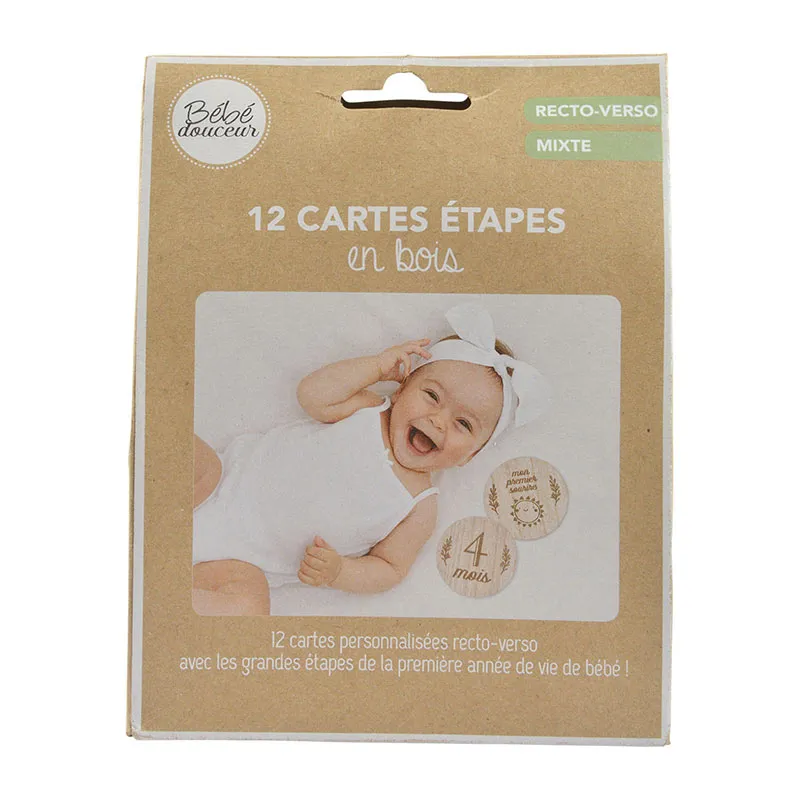12 Cartes étapes Bébé Bois - Ø9cm-2