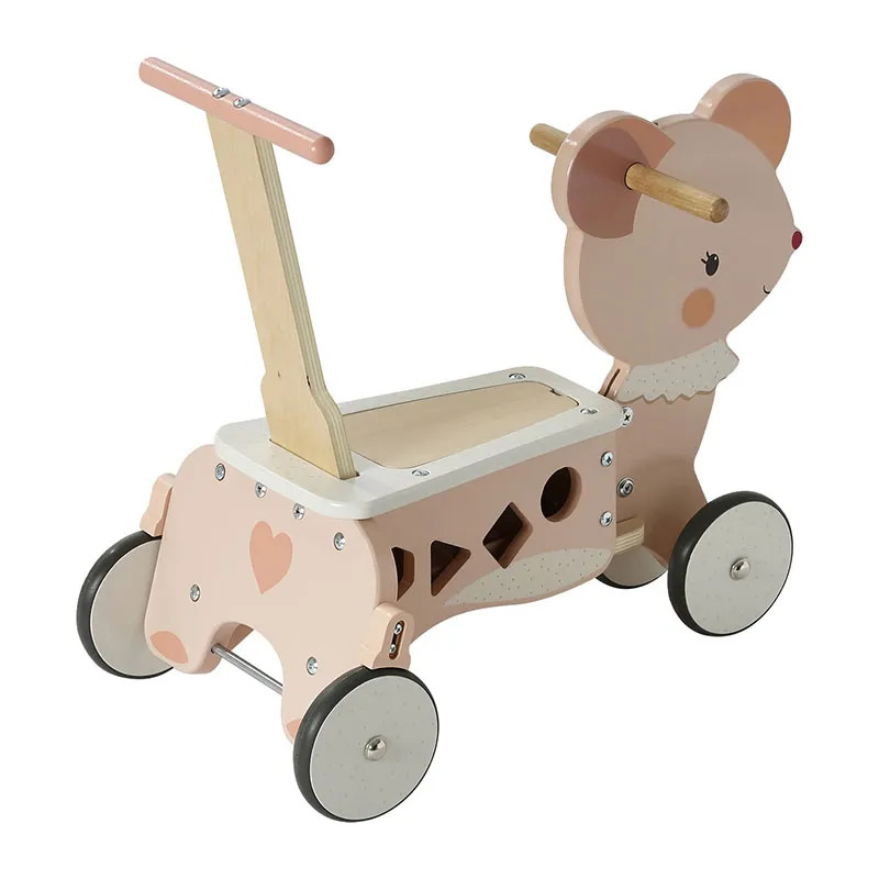 Porter chariot 2en1 en bois - Rose - 10m+-1