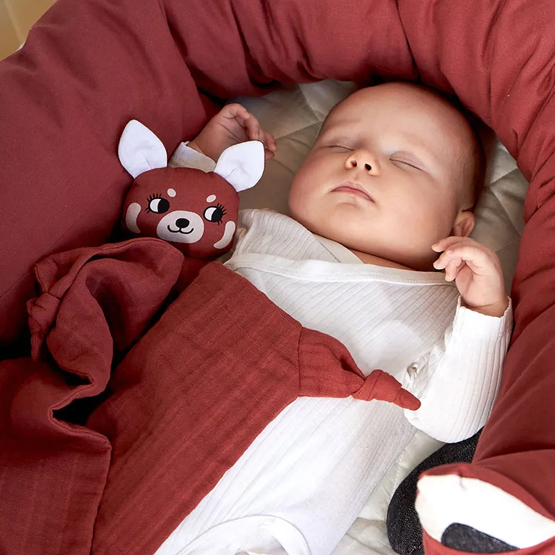 Doudou plat Coton BIO câlin Panda Rouge - 35cm-1