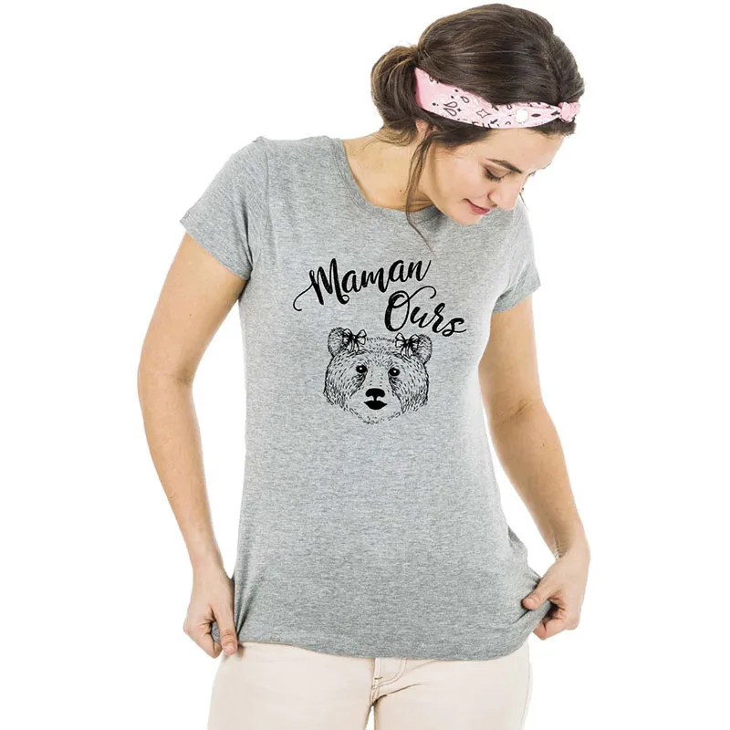 T-shirt Femme BIO Maman Ours - Gris Chiné-0