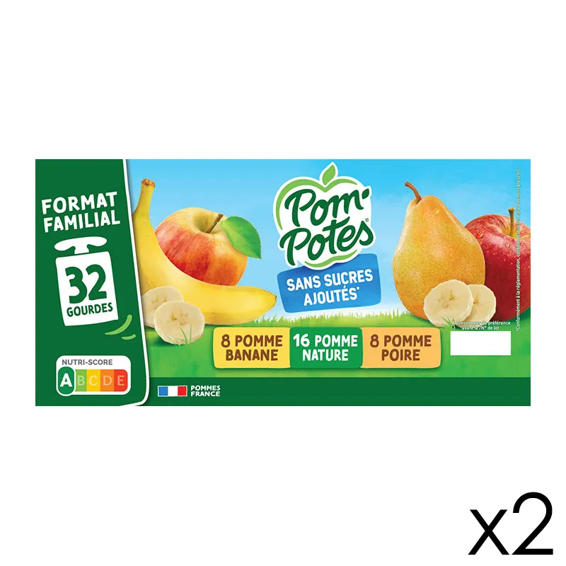 64 Compotes Gourdes Sans Sucres Ajoutés Pomme, Pomme Poire, Pomme Banane - 64x90g-0