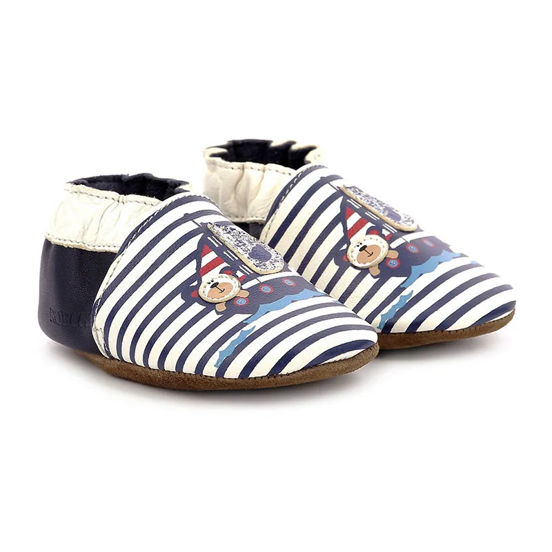 Chaussons cuir Soft Soles Bateau - Blanc/Marine-0