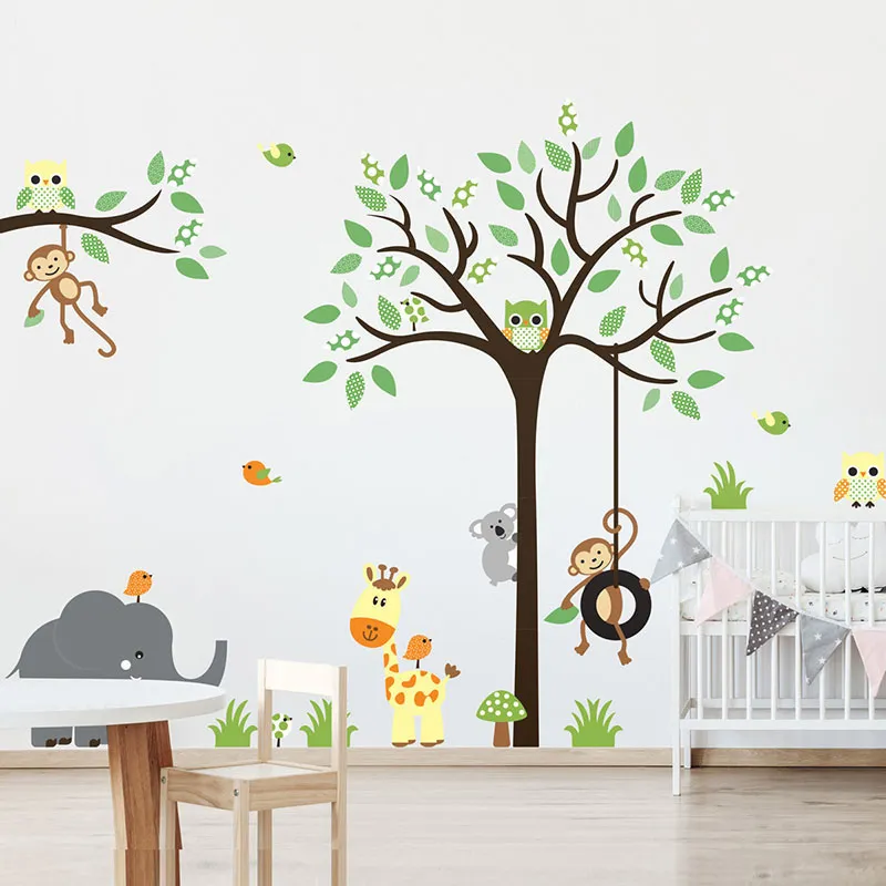 Stickers - Animaux de la jungle dans un arbre-1