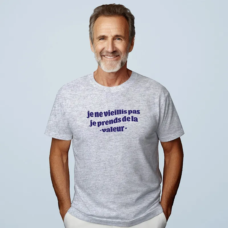 T-shirt Homme Je ne vieillis pas je prends de la valeur BIO - Gris Chiné-0