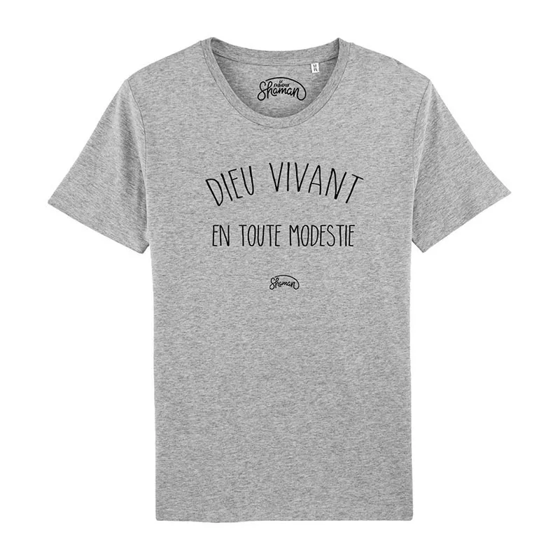 T-shirt Homme Dieu vivant en toute modestie BIO - Gris chiné-0