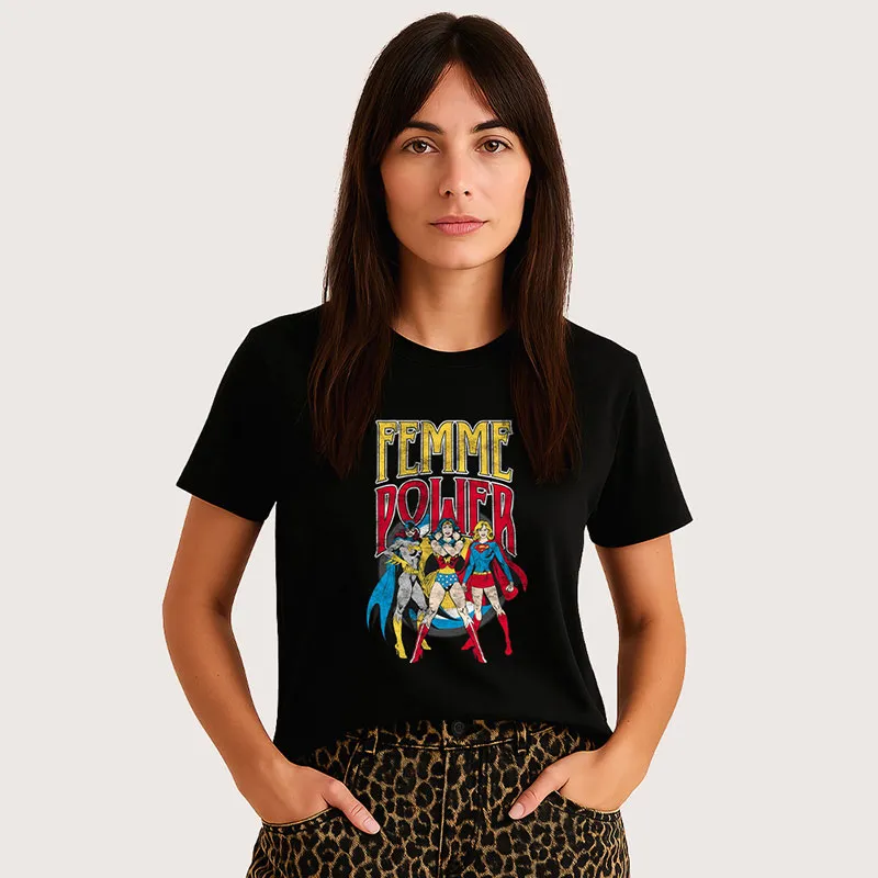 T-shirt BIO Femme Wonder Woman femme power - Noir-0