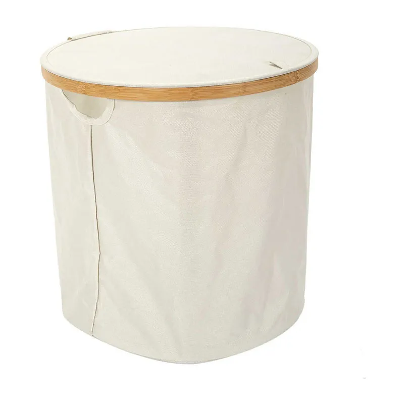 Panier de rangement Rond Bambou/Gris - 38x38x38cm-1