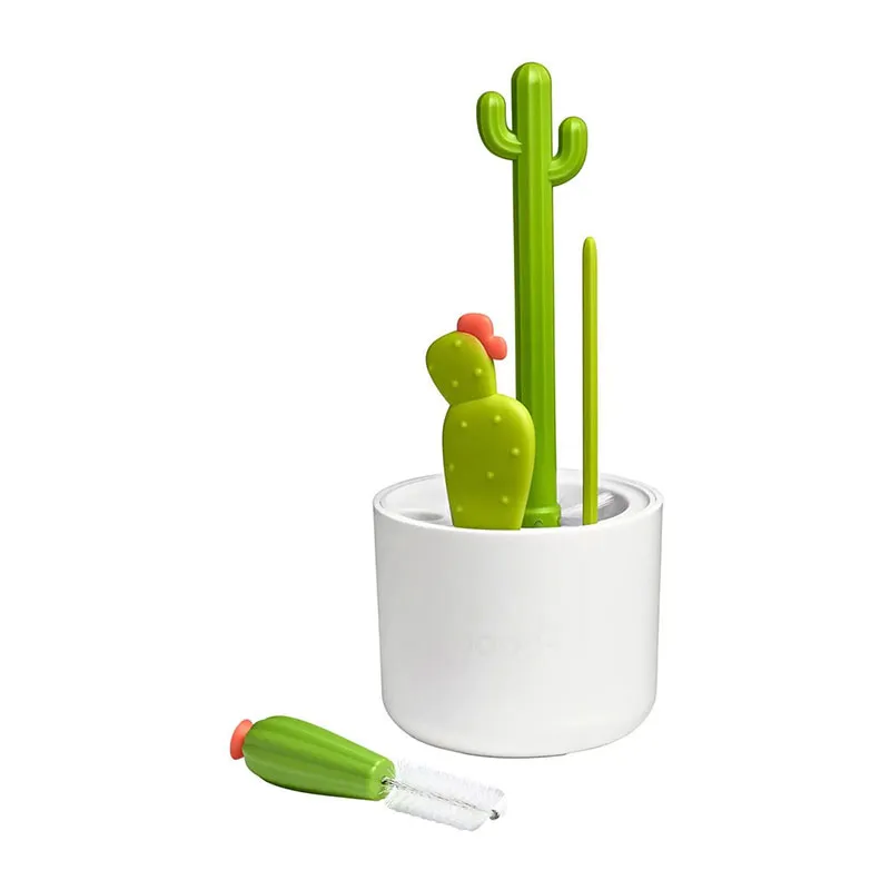 Set 4 brosses à biberon Cactus + Présentoir - Blanc/Vert-0