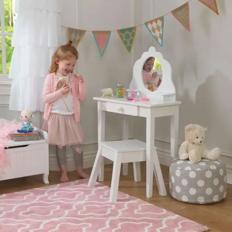 Coiffeuse + Tabouret Medium Blanc - 36m+-2