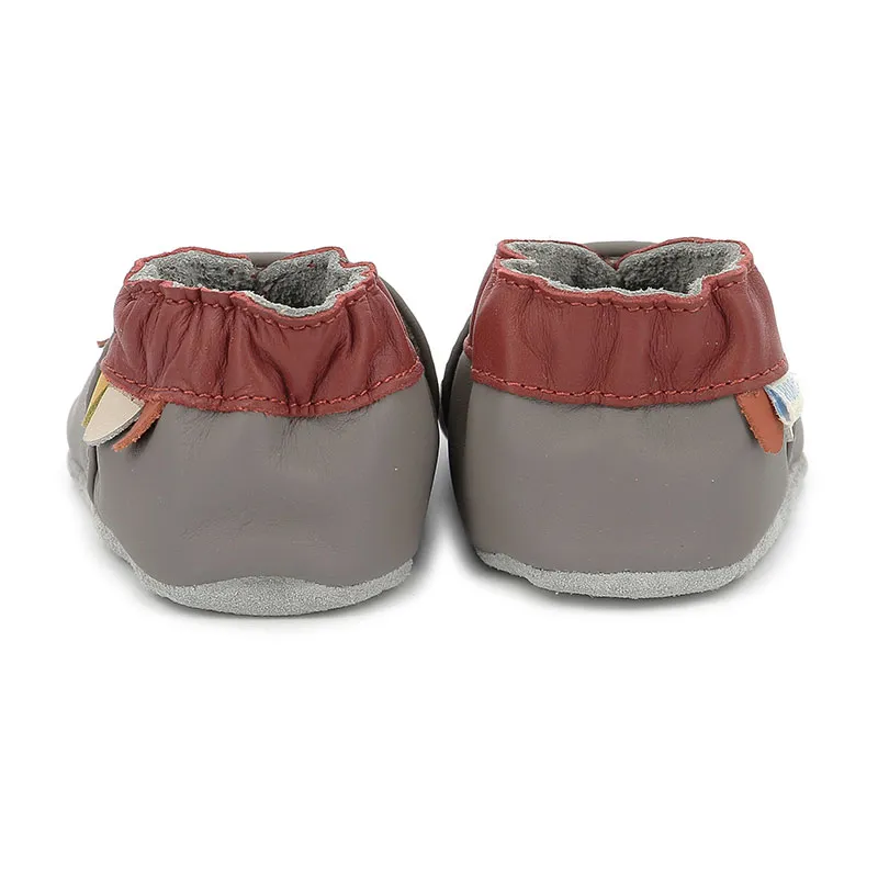 Chaussons cuir Soft Soles Dragon - Gris/Rouge-4