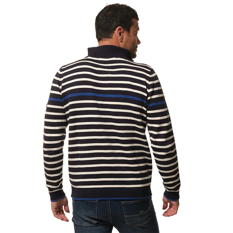 Pull Col montant demi-zip Rayé Homme - Marine/Ecru/Bugatti-1