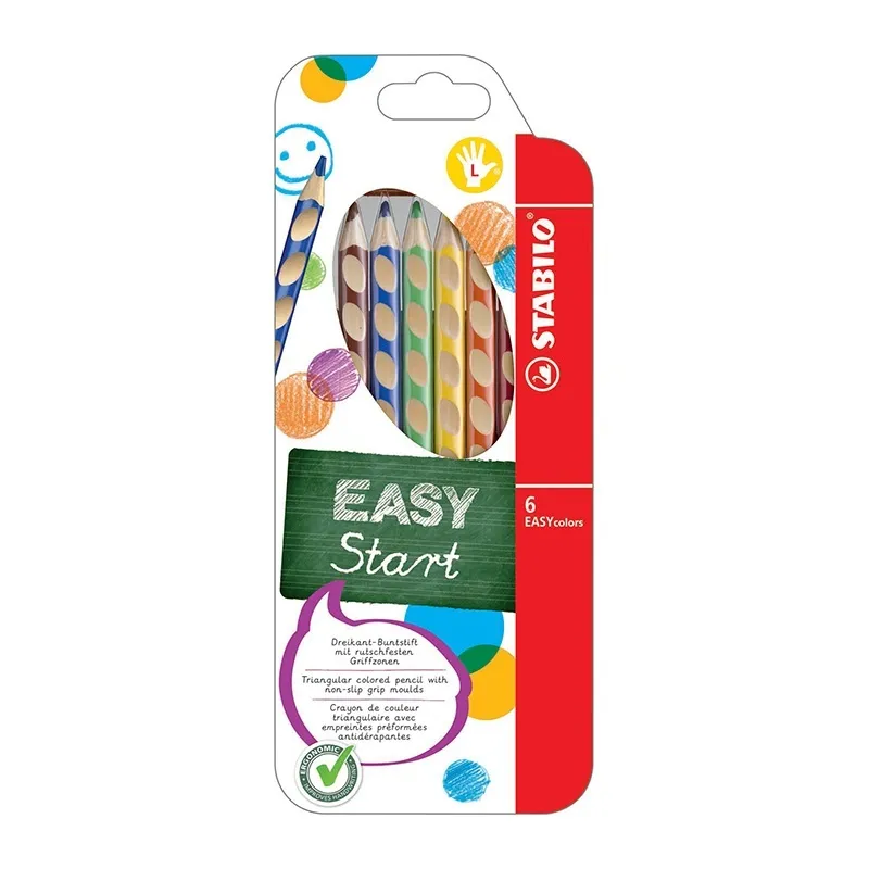 6 maxi crayons de couleurs Easycolor pour gaucher - Mine 4,2 mm - STABILO-0