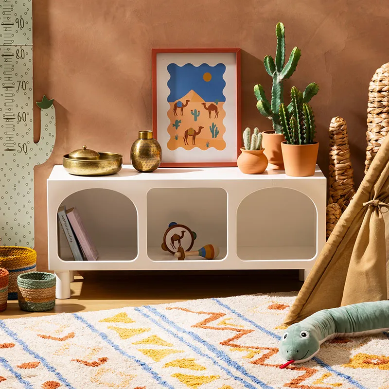 Commode 3 niches Tara Blanc Bois Marrakech - 90x32x40cm-1