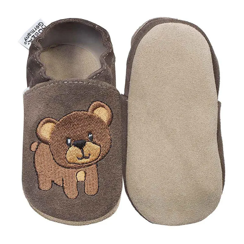 Chaussons cuir Ours - Marron foncé-1