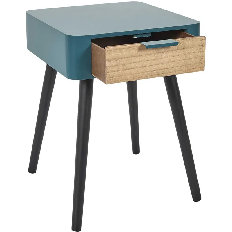 Chevet 1 tiroir Bois Bleu canard - 35x48x40cm-0