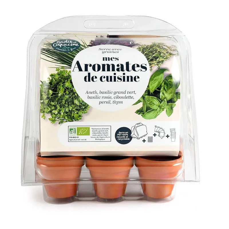 Mini serre + 6 pots - Aromates Bio-0