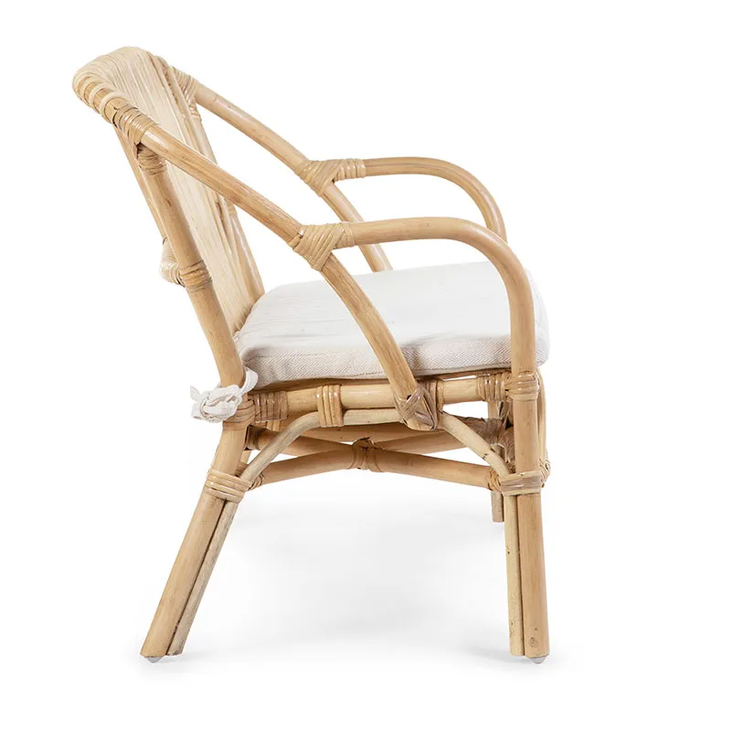Banc Rotin pour enfants avec coussin - Naturel/Blanc-2
