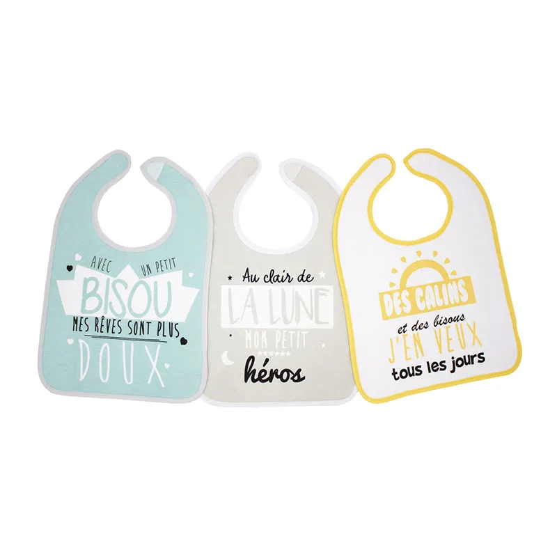 3 Bavoirs 1er âge Bisous Câlins - 25x36cm-0