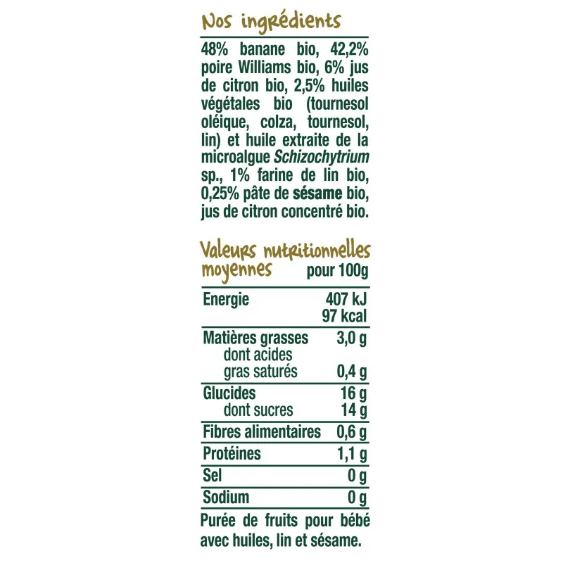 5x70g Gourdes petit déj Poire BIO - 6m+-3