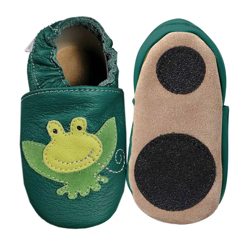 Chaussons cuir antidér. Grenouille - Vert-0