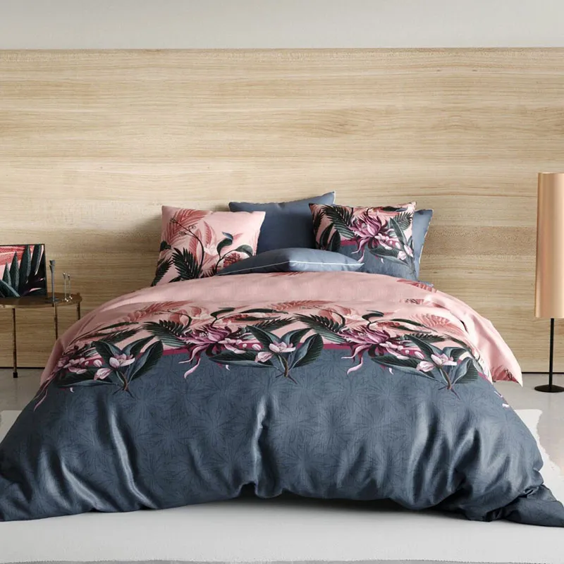 Parure 3pcs Coton Flora Gris/Rose-0