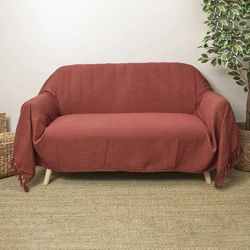 Jeté de canapé Gaufré Terracotta - 170x250cm-0