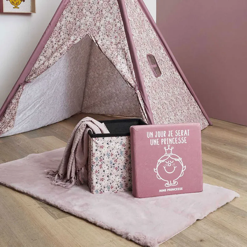 Coffre pouf pliable Madame Princesse Rose - 30x30cm-1