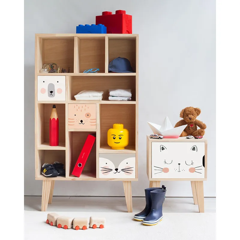 Table de chevet Montessori Chat Bois - 54x42x30cm-2