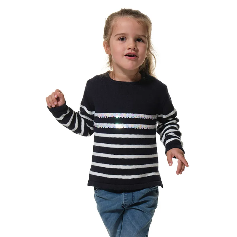Pull Col rond à sequins Fille - Marine/Ecru-0