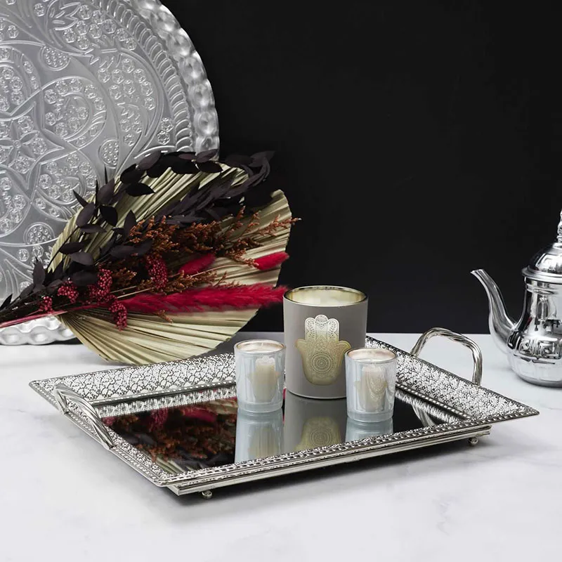 Plateau de service avec miroir & poignées - 42cm-1