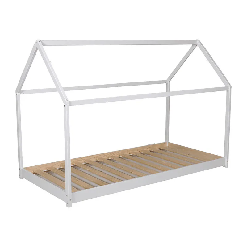 Lit cabane + Sommier Panda Blanc Bébé-1