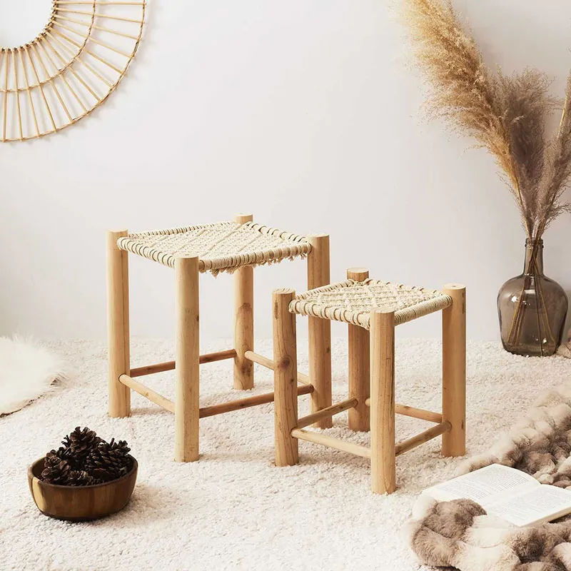 2 Tabourets Gigognes Hamram Bois - 31,5x39,5x31,5cm-0