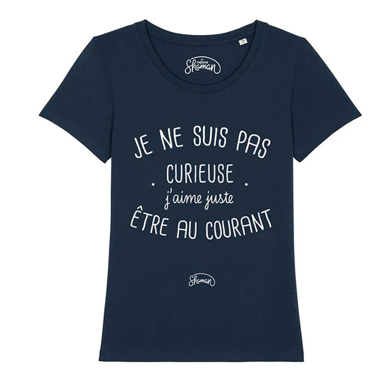 T-shirt Femme Je ne suis pas curieuse BIO - Navy-0