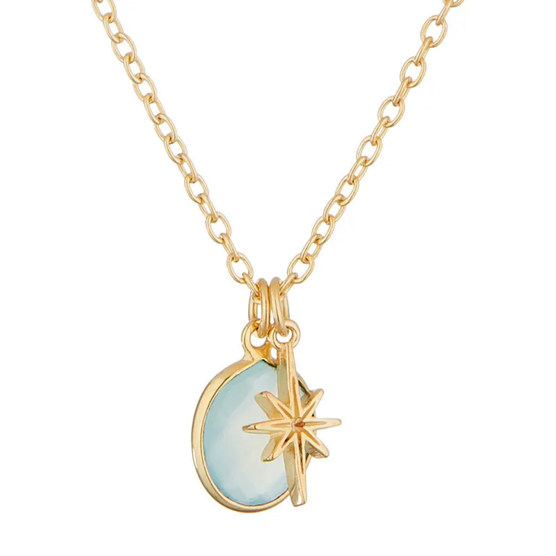 Collier Petit étoile Calcédoine Bleu - Laiton doré-0