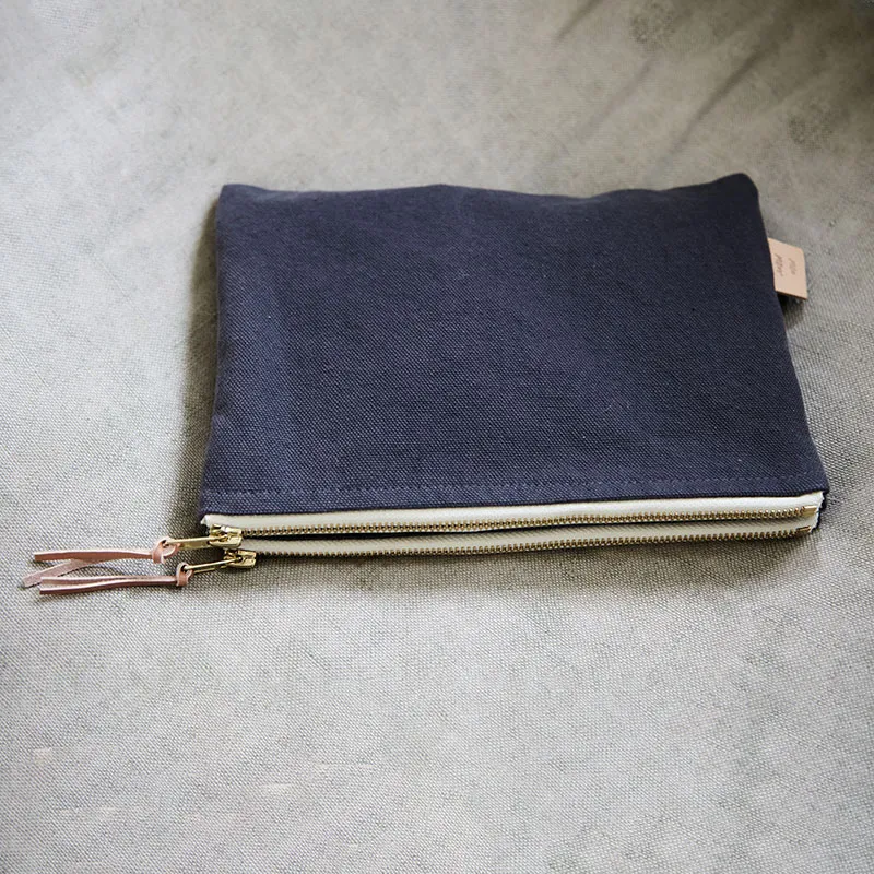 Trousse plate Nenette double canvas - Charcoal-1