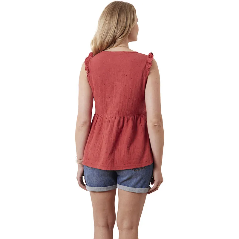 Chemise de grossesse gaz de coton brodee MC - Rouge-1