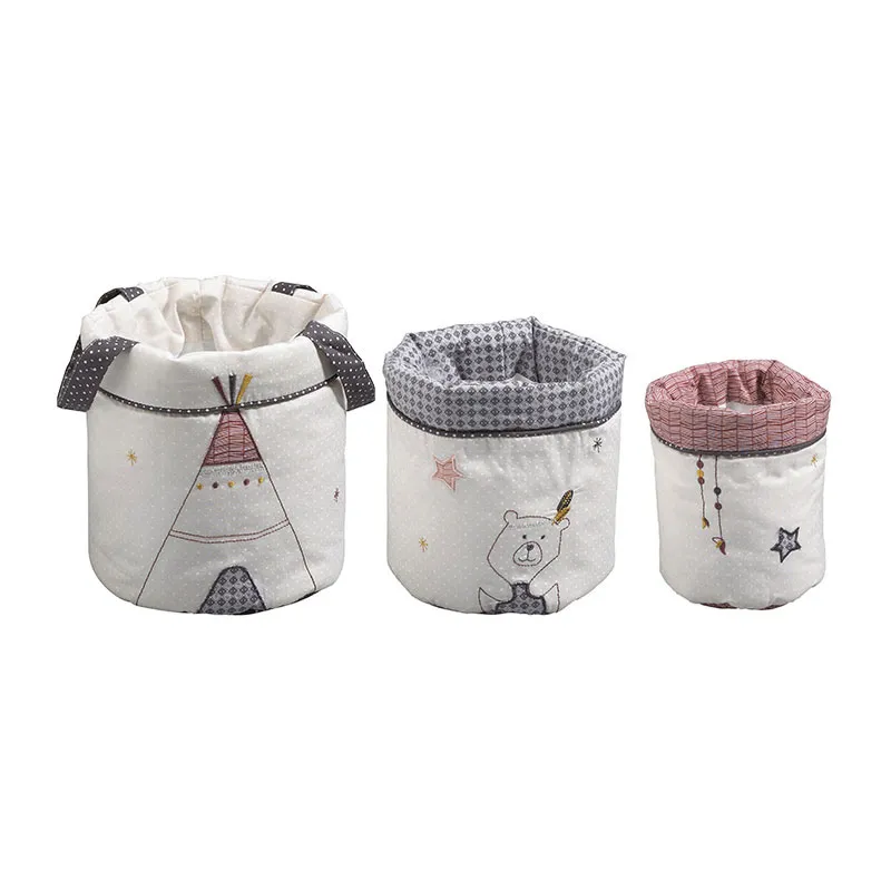 3 Paniers Gigognes Timouki Blanc/Beige - 21x18x18cm-0