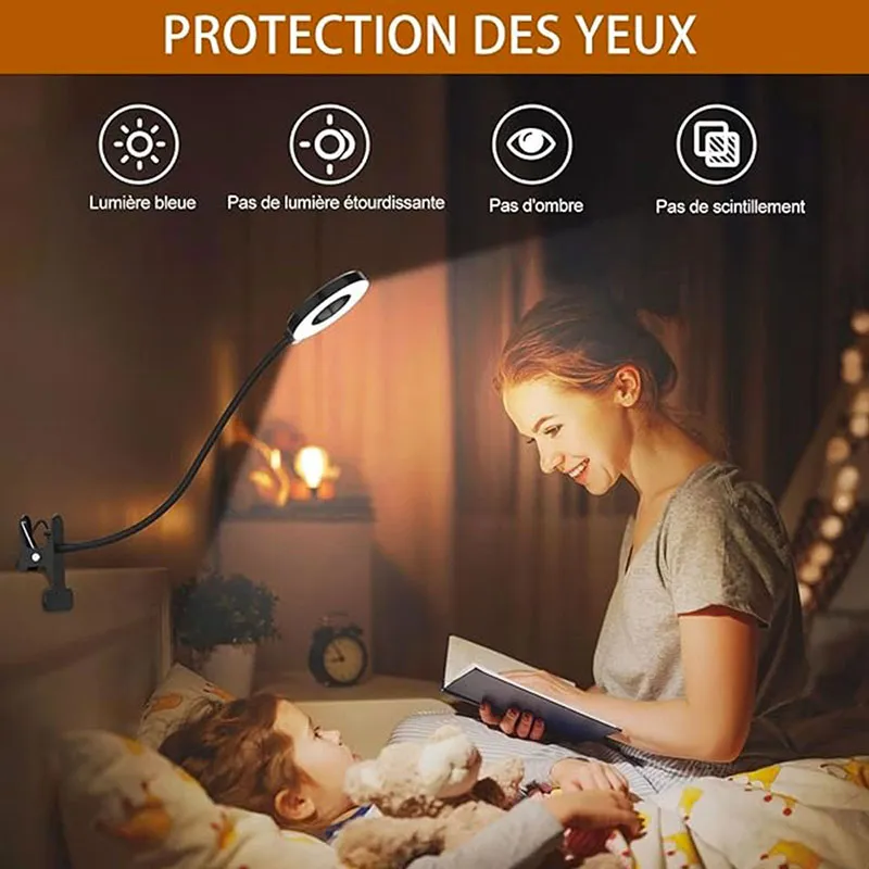 Lampe de bureau LED à pince - Noir-4