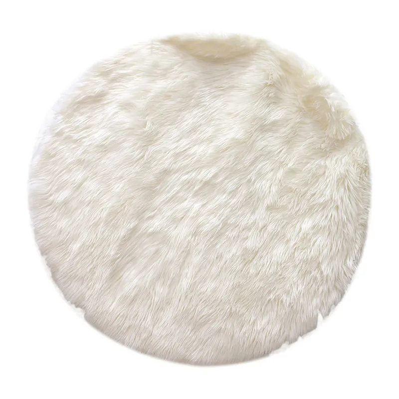 Tapis rond imitation fourrure Écru - 115x115cm-0