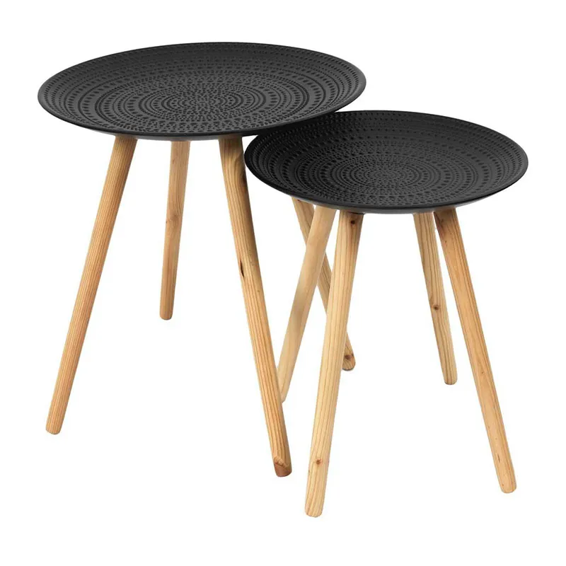 Table gigogne Ronde Noir - 49,5x49,5x42,5cm-0