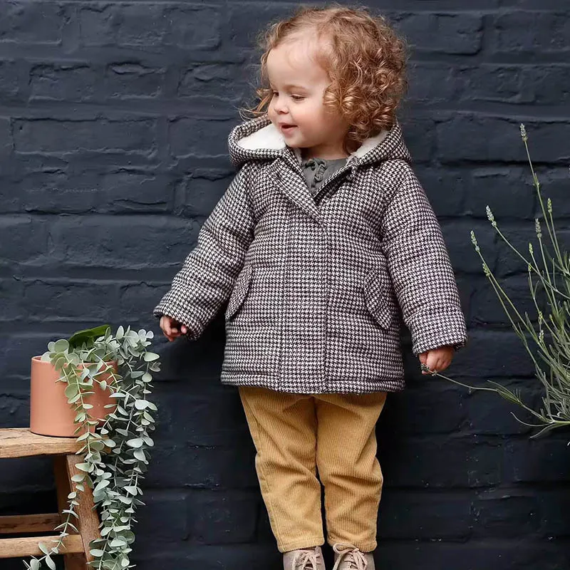 Manteau pied de poule - Marron-0