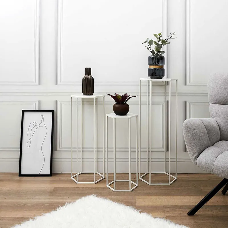 3 Tables d'appoint Gigogne Métal Blanc - 60/75/90cm-0